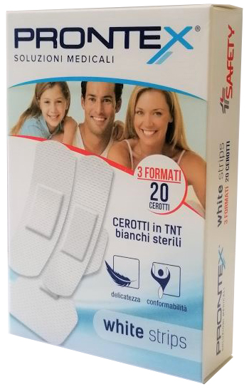 CEROTTO PRONTEX WHITE STRIPS IN TESSUTO NON TESSUTO BIANCO STERILE 3 FORMATI 20 PEZZI - Luckyfarma.it