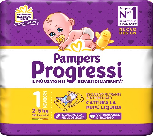 PAMPERS PROGRESSI NEWBORN PANNOLINO 1 2-5KG 28 PEZZI - Luckyfarma.it