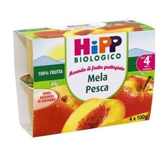 HIPP BIO FRUTTA GRATTUGGIATA MELA PESCA 4X100 G - Luckyfarma.it