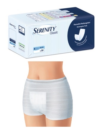 PANNOLONE PER INCONTINENZA FORMATO RETTANGOLARE CON BARRIERA SERENITY 30 PEZZI - Luckyfarma.it