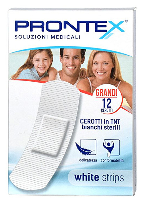 CEROTTO PRONTEX WHITE STRIPS IN TESSUTO NON TESSUTO BIANCO STERILE SCATOLA 12 CEROTTI GRANDI - Luckyfarma.it