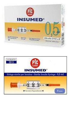 SIRINGA PER INSULINA PIC INSUMED 0,3 ML 100 UI SPAZIO ZERO AGO 30 GAUGE 8 MM 3 SACCHETTI DA 10 PEZZI - Luckyfarma.it