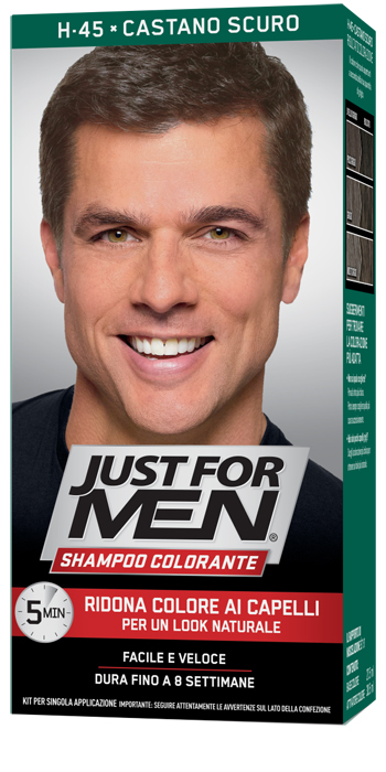 JUST FOR MEN SHAMPOO COLORANTE H45 CASTANO SCURO ATTIVATORE CHIARO 38,5 ML + BASE COLORE 27,5 ML - Luckyfarma.it