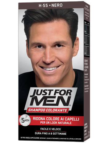 JUST FOR MEN SHAMPOO COLORANTE H55 NERO ATTIVATORE CHIARO 38,5 ML + BASE COLORE 27,5 ML - Luckyfarma.it