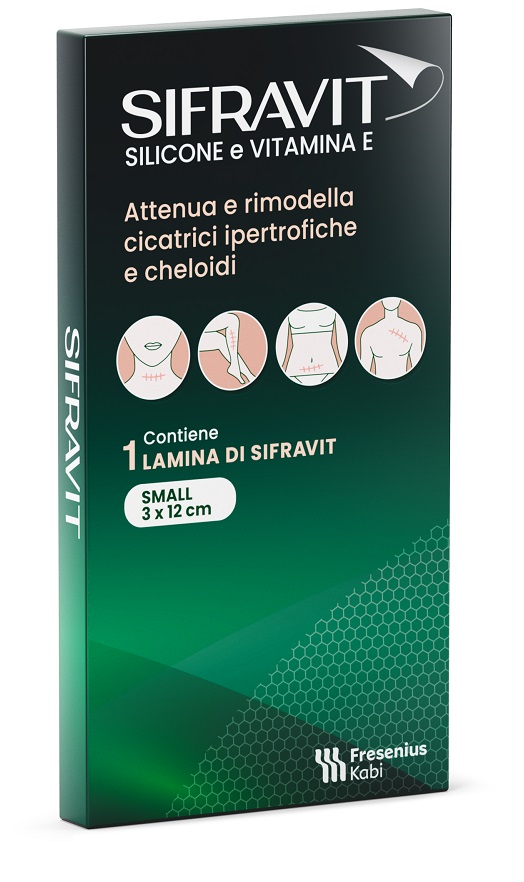 PLACCA IN SILICONE E VITAMINA E SIFRAVIT DIMENSIONI 3X12CM. INDICATA NEL TRATTAMENTO DI CHELOIDI E CICATRICI IPERTROFICHE CONSEGUENTI AD INTERVENTI CHIRURGICI USTIONI E FERITE - Luckyfarma.it