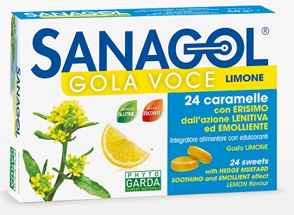 SANAGOL GOLA VOCE SENZA ZUCCHERO LIMONE 24 CARAMELLE - Luckyfarma.it