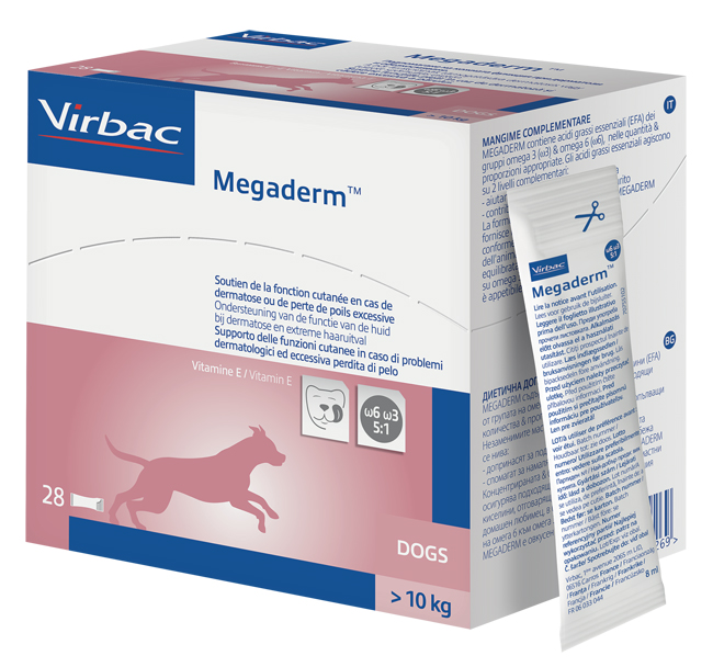 MEGADERM SUPPLEMENTO CANI SUPERIORI A 10 KG SCATOLA DA 28 SACCHETTI MONODOSE 4 ML - Luckyfarma.it