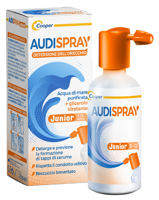 AUDISPRAY JUNIOR 3-12 ANNI SOLUZIONE DI ACQUA DI MARE IPERTONICA SPRAY SENZA GAS IGIENE ORECCHIO 25ML - Luckyfarma.it