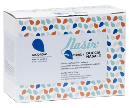 NASIR DOCCIA NASALE CON SOLUZIONE FISIOLOGICA ISOTONICA 10 SACCHE 250 ML + 1 BLISTER - Luckyfarma.it