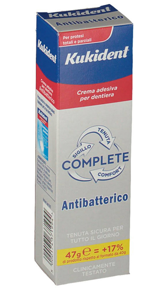 KUKIDENT COMPLETE CREMA ADESIVA PER PROTESI DENTARIE CON ANTIBATTERICO 47 G - Luckyfarma.it