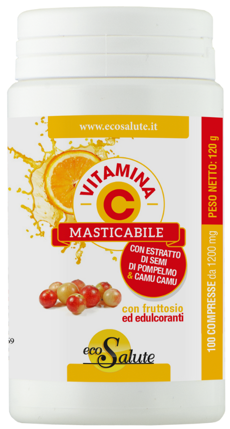 VITAMINA C MASTICABILE CON ESTRATTO DI SEMI DI POMPELMO + CAMU CAMU 100 COMPRESSE BARATTOLO 120 G - Luckyfarma.it