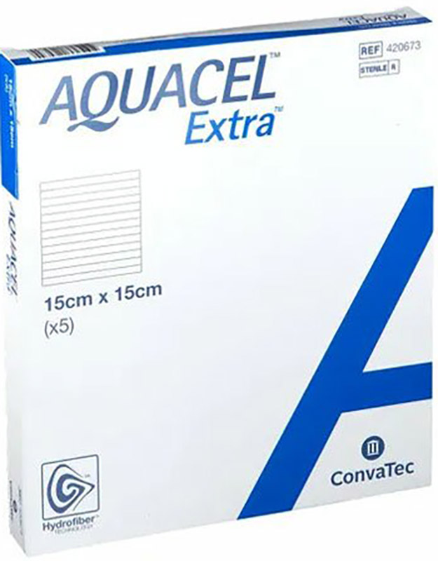MEDICAZIONE IN HYDROFIBER E IONI ARGENTO INTESSUTA IN LYOCELL AQUACEL AG EXTRA DRS 15X15CM 5 PEZZI - Luckyfarma.it