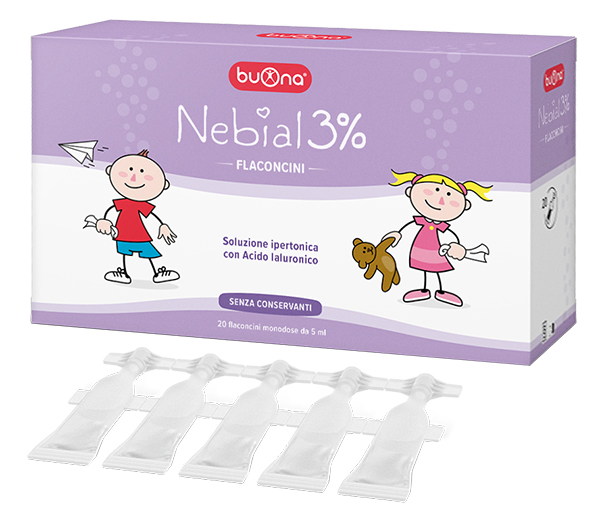 NEBIAL SOLUZIONE SALINA IPERTONICA DI SODIO CLORURO AL 3% CON ACIDO IALURONICO 20 FLACONCINI 5 ML - Luckyfarma.it