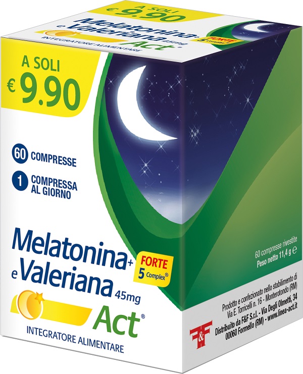 MELATONINA ACT 1MG + VALERIANA + 5 FORTE COMPLEX 60 COMPRESSE - Luckyfarma.it
