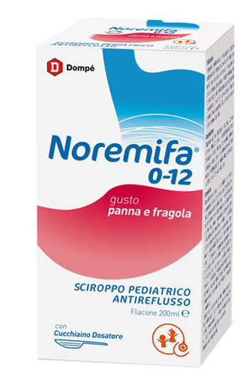 SCIROPPO PEDIATRICO ANTIREFLUSSO NOREMIFA 0-12 FLACONE 200 ML GUSTO PANNA E FRAGOLA - Luckyfarma.it