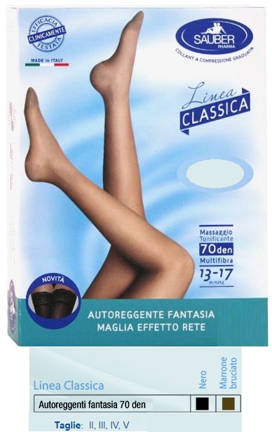 SAUBER AUTOREGGENTE FANTASIA 70 DEN MAGLIA MICRORETE COLORE NERO TAGLIA 5 LINEA CLASSICA - Luckyfarma.it