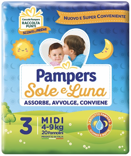 PANNOLINO PER BAMBINO PAMPERS SOLE & LUNA MIDI 20 PEZZI - Luckyfarma.it