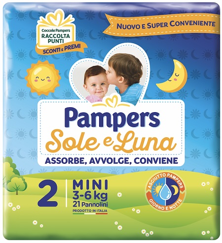 PANNOLINO PER BAMBINO PAMPERS SOLE & LUNA FLASH MINI 21 PEZZI - Luckyfarma.it