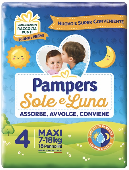PANNOLINO PER BAMBINO PAMPERS SOLE & LUNA MAXI 18 PEZZI - Luckyfarma.it