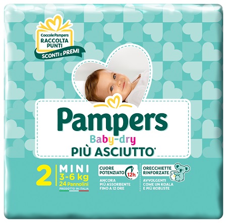 PANNOLINI PER BAMBINI PAMPERS BABY DRY DOWNCOUNT NO FLASH MINI 24 PEZZI BUONO SCONTO - Luckyfarma.it