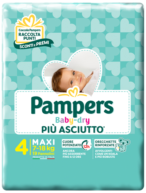 PANNOLINI PER BAMBINI PAMPERS BABY DRY DOWNCOUNT NO FLASH MAXI 19 PEZZI - Luckyfarma.it