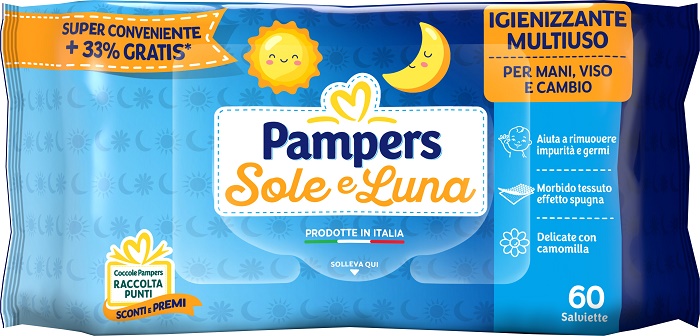 PAMPERS WIPES SOLE & LUNA EFFETTO SPUGNA 60 SALVIETTE - Luckyfarma.it