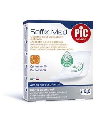 CEROTTO PIC SOFFIX MED IN TNT CON TAMPONE CENTRALE ASSORBENTE STERILE MONOUSO 10X10 CM ANTIBATTERICO 5 PEZZI - Luckyfarma.it