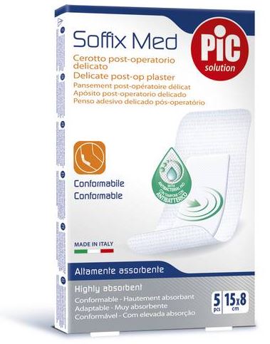 CEROTTO PIC SOFFIX MED IN TNT CON TAMPONE CENTRALE ASSORBENTE STERILE MONOUSO 15X8 CM ANTIBATTERICO 5 PEZZI - Luckyfarma.it