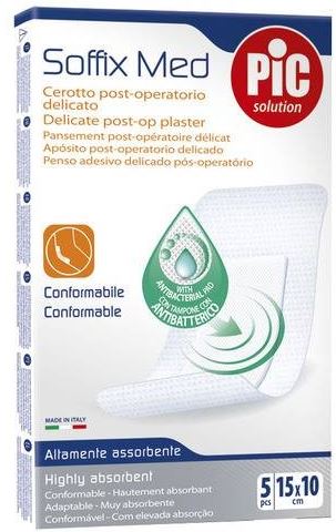 CEROTTO PIC SOFFIX MED IN TNT CON TAMPONE CENTRALE ASSORBENTE STERILE MONOUSO 10X15 CM ANTIBATTERICO 5 PEZZI - Luckyfarma.it