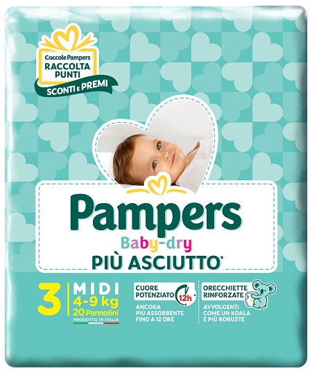PAMPERS BABY DRY DOWNCOUNT MIDI 20 PEZZI - Luckyfarma.it