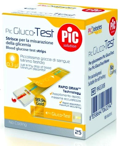 STRISCE MISURAZIONE GLICEMIA PIC GLUCOTEST 25 PEZZI - Luckyfarma.it