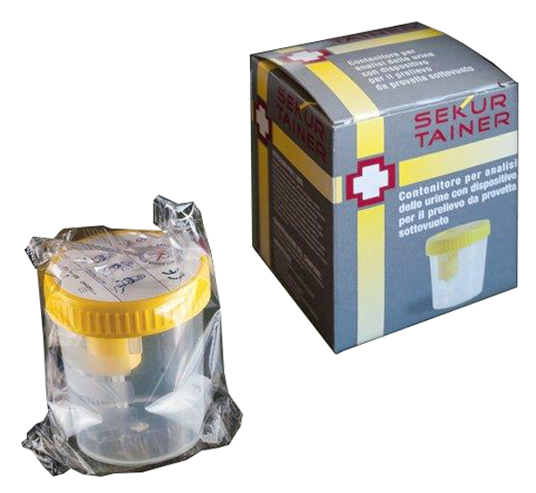 CONTENITORE PER URINA SEKUR TRAINER CON TAPPO A VITE E SONDA PER PRELIEVO DA PROVETTA SOTTOVUOTO 120ML - Luckyfarma.it