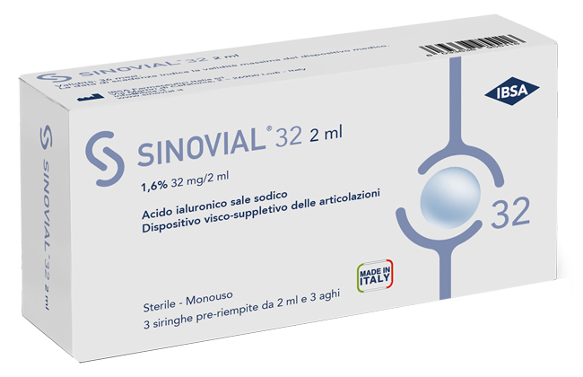 SIRINGA INTRA-ARTICOLARE SINOVIAL 32 ACIDO IALURONICO 1,6% 32 MG/2 ML 1 FS + AGO GAUGE 21 3 PEZZI - Luckyfarma.it