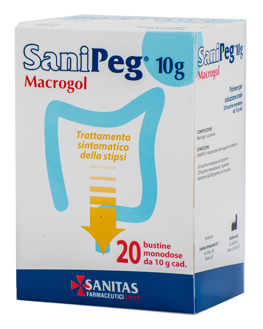 MACROGOL POLVERE PER SOLUZIONE ORALE SANIPEG 10G 20BUSTE - Luckyfarma.it