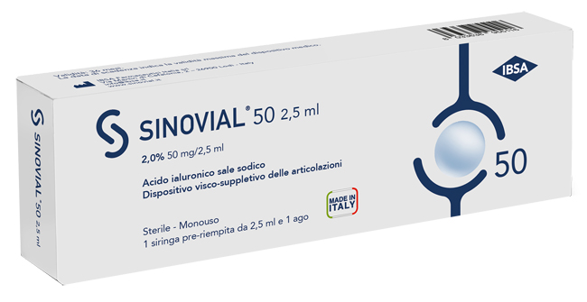 SIRINGA INTRA-ARTICOLARE SINOVIAL 50 ACIDO IALURONICO 2% 50 MG/2,5 ML 1 FS + AGO GAUGE 21 1 PEZZO - Luckyfarma.it