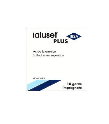 GARZA IALUSET PLUS IMPREGNATA DI CREMA DI ACIDO IALURONICO 0,05%, DI SULFADIAZINA ARGENTICA 1%, MACROGOL, GLICEROLO E ACQUA 10 X 10 CM 10 PEZZI - Luckyfarma.it