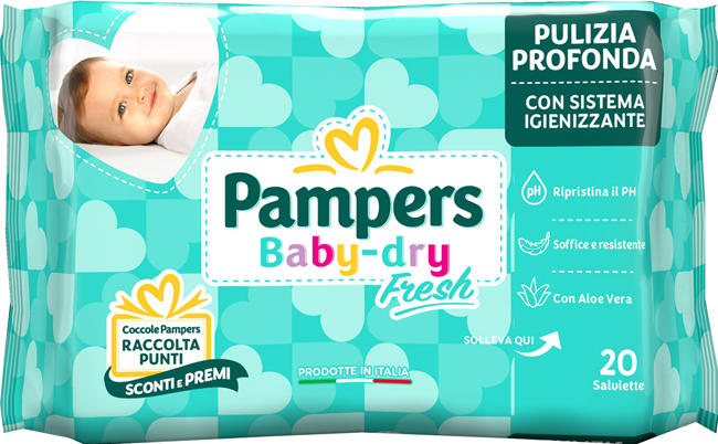 SALVIETTINE UMIDIFICATE PAMPERS BABY FRESH 30% + CONSISTENTE 20 PEZZI - Luckyfarma.it