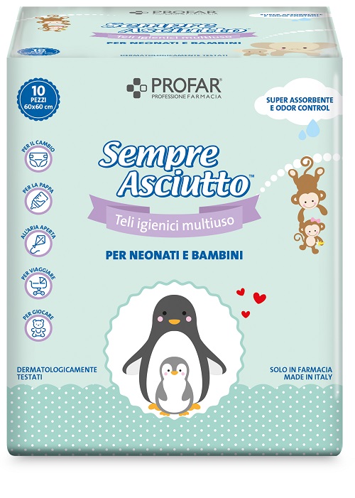 TELO IGIENICO MULTIUSO PROFAR SEMPRE ASCIUTTO PER NEONATI E BAMBINI 60X60CM 10 PEZZI - Luckyfarma.it