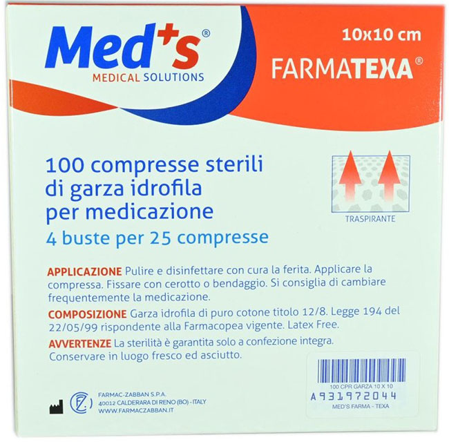 GARZA COMPRESSA IDROFILA MEDS FARMATEXA 2/8 10X10CM 100 PEZZI - Luckyfarma.it