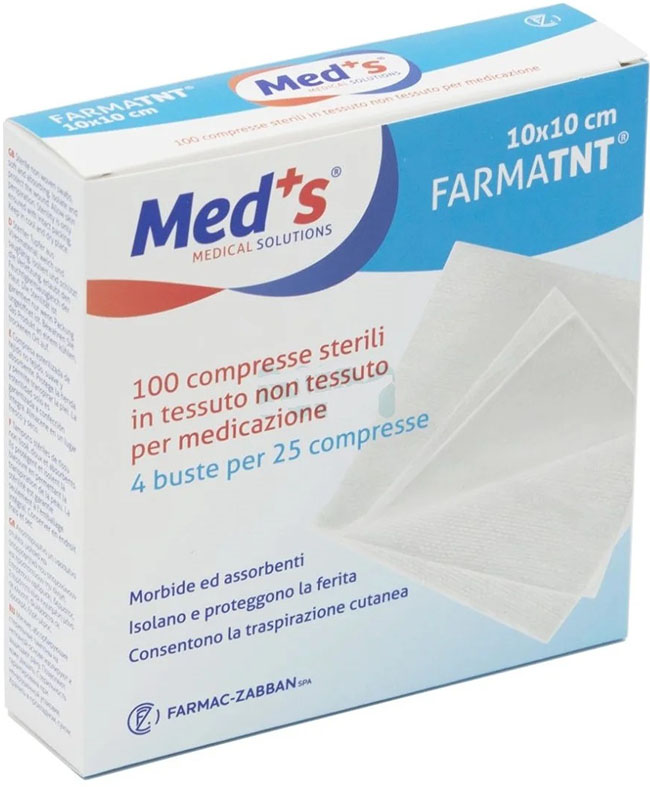 GARZA COMPRESSA MEDS FARMATNT IN TESSUTO NON TESSUTO 10X10CM 100 PEZZI - Luckyfarma.it
