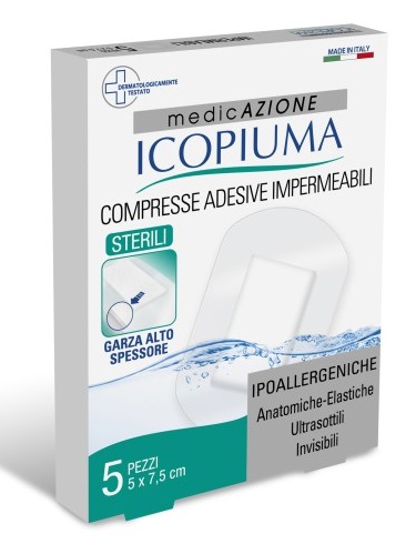GARZA COMPRESSA ICOPIUMA MEDICATA POSTOPERATORIA 5X7,5 CM 5 PEZZI - Luckyfarma.it