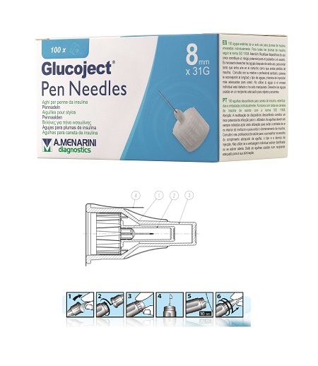 AGO PER PENNA DA INSULINA GLUCOJECT LUNGHEZZA 8 MM GAUGE 31 100 PEZZI - Luckyfarma.it