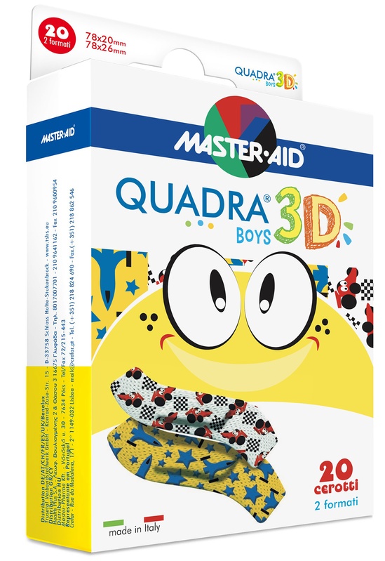 CEROTTO MASTER-AID QUADRA 3D BOYS 20 PEZZI ASSORTITI - Luckyfarma.it