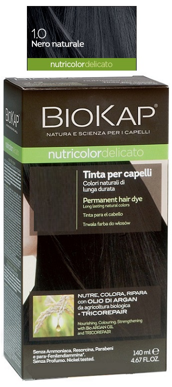 BIOKAP NUTRICOLOR DELICATO 1,0 NERO NATURALE TINTA TUBO + FLACONE - Luckyfarma.it