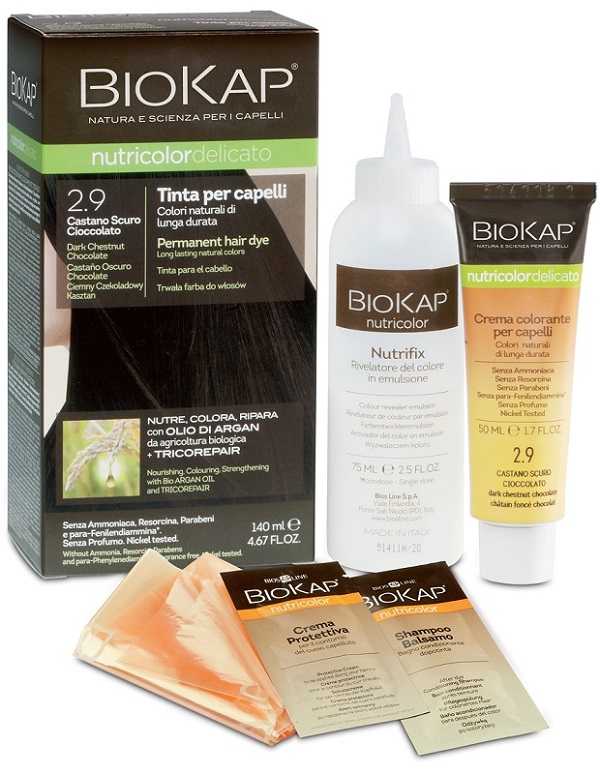BIOKAP NUTRICOLOR DELICATO 2,9 CASTANO SCURO CIOCCOLATO TINTA TUBO + FLACONE - Luckyfarma.it