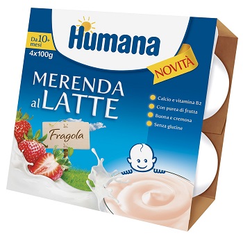 HUMANA MERENDA AL LATTE GUSTO FRAGOLA 100 G 4 PEZZI - Luckyfarma.it
