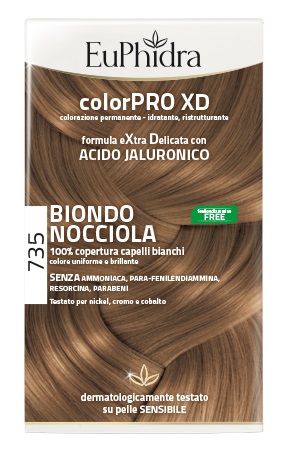 EUPHIDRA COLORPRO XD 735 BIONDO NOCCIOLA GEL COLORANTE CAPELLI IN FLACONE + ATTIVANTE + BALSAMO + GUANTI - Luckyfarma.it