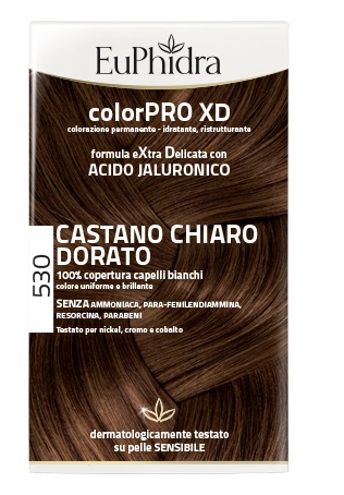 EUPHIDRA COLORPRO XD 530 CASTANO CHIARO DORATO GEL COLORANTE CAPELLI IN FLACONE + ATTIVANTE + BALSAMO + GUANTI - Luckyfarma.it