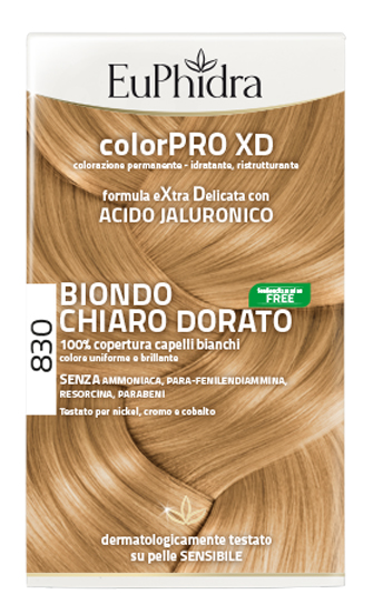 EUPHIDRA COLORPRO XD 830 BIONDO CHIARO DORATO GEL COLORANTE CAPELLI IN FLACONE + ATTIVANTE + BALSAMO + GUANTI - Luckyfarma.it