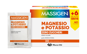 MASSIGEN MAGNESIO POTASSIO SENZA ZUCCHERO IN BUSTINA CON ASTUCCIO 24+6 BUSTINE  - Luckyfarma.it